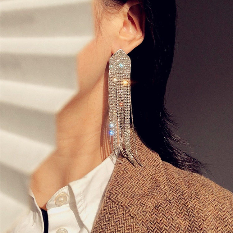 MeaniBeauty Long Crystal Tassel Dangle Earrings