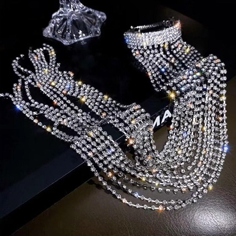 MeaniBeauty Long Crystal Silver Hairpin Ponytail Holder