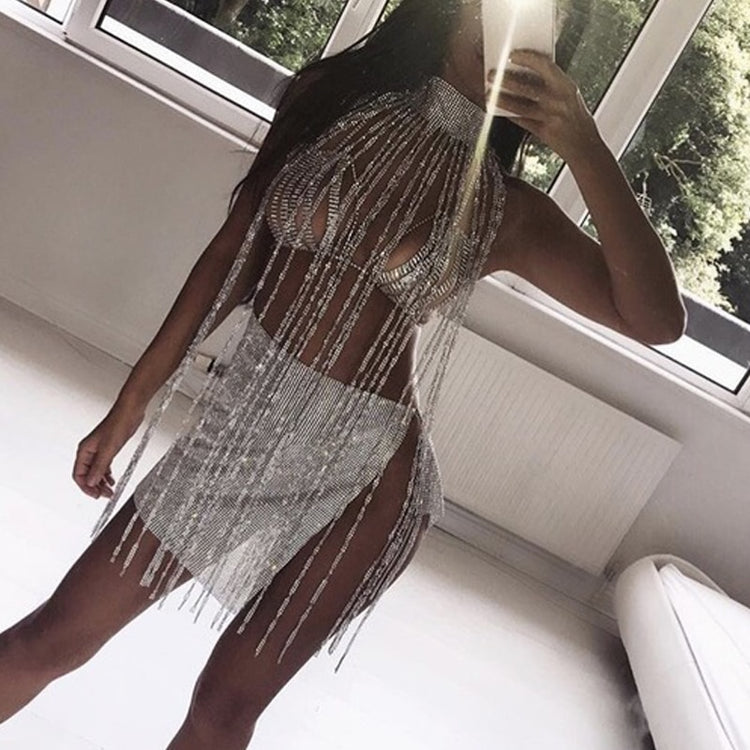 MeaniBeauty Shiny Crystal Rhinestone Tassel Dress