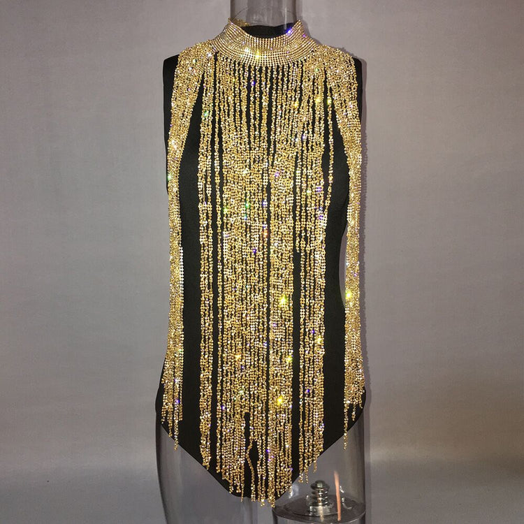 MeaniBeauty Shiny Crystal Rhinestone Tassel Dress