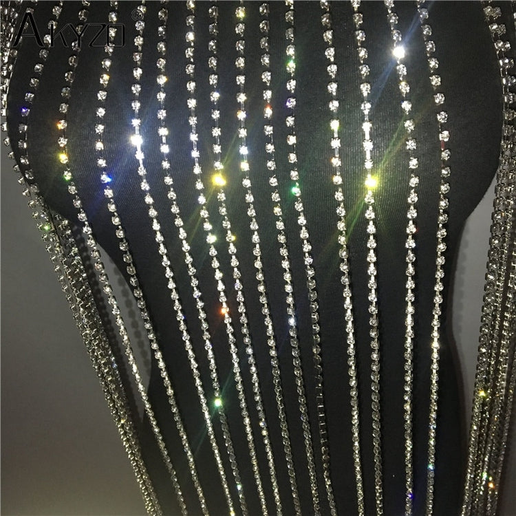 MeaniBeauty Shiny Crystal Rhinestone Tassel Dress