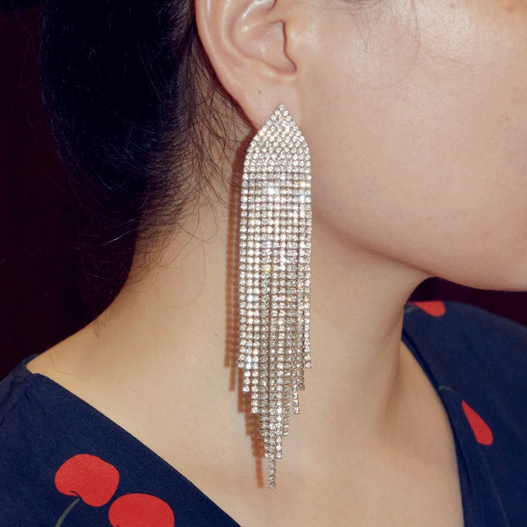 MeaniBeauty Long Crystal Tassel Dangle Earrings