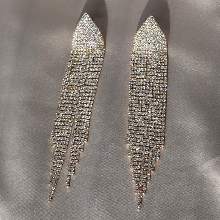 MeaniBeauty Long Crystal Tassel Dangle Earrings