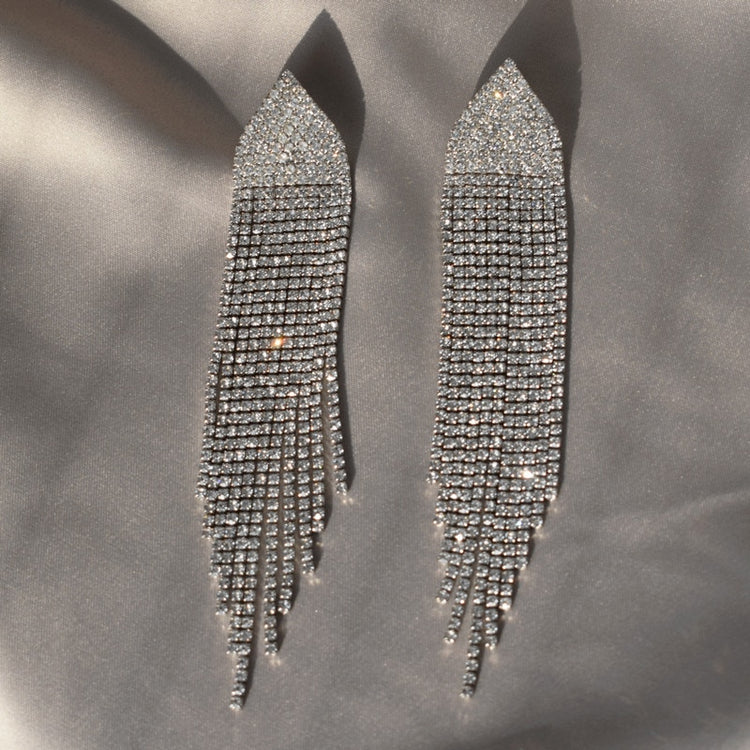 MeaniBeauty Long Crystal Tassel Dangle Earrings