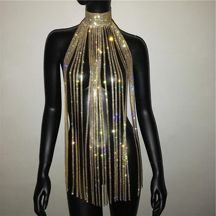 MeaniBeauty Shiny Crystal Rhinestone Tassel Dress
