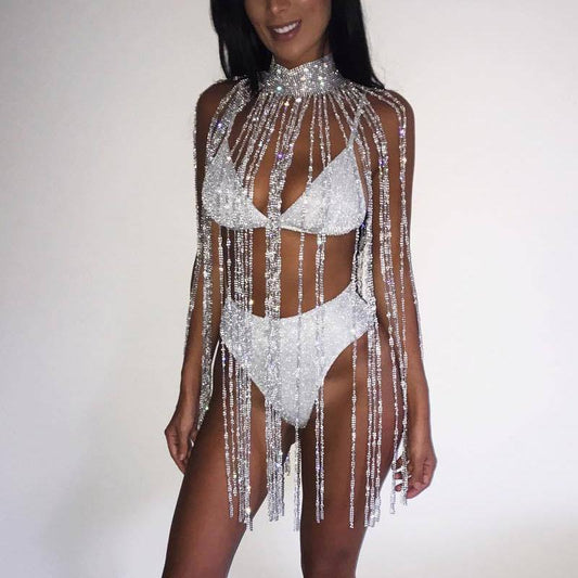 MeaniBeauty Shiny Crystal Rhinestone Tassel Dress