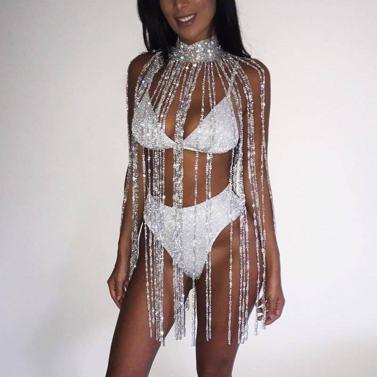 MeaniBeauty Shiny Crystal Rhinestone Tassel Dress