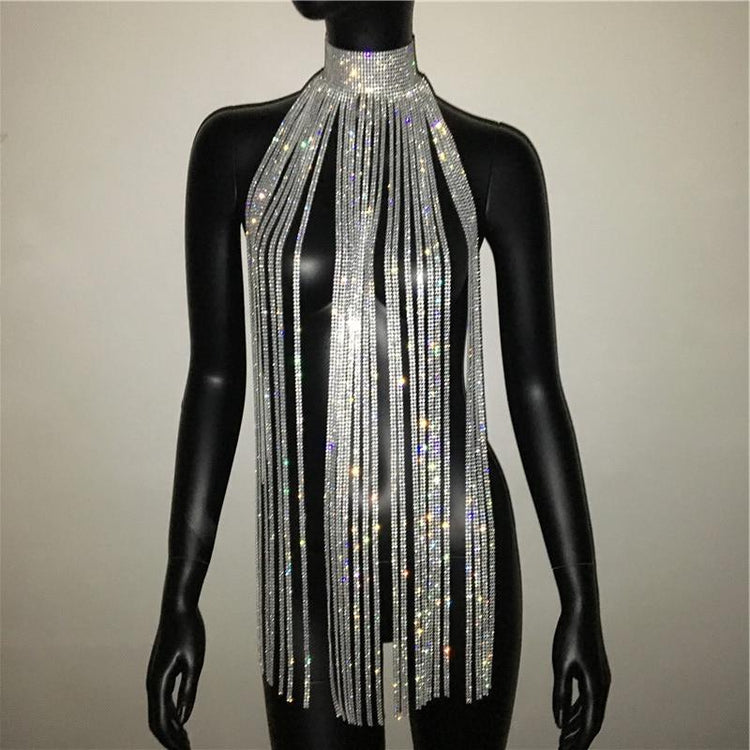 MeaniBeauty Shiny Crystal Rhinestone Tassel Dress