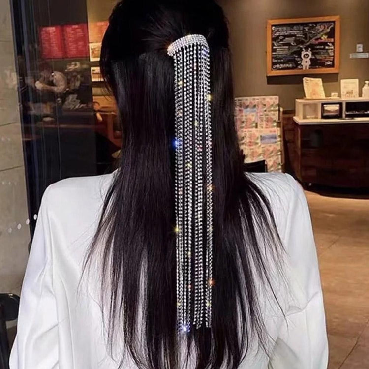 MeaniBeauty Long Crystal Silver Hairpin Ponytail Holder